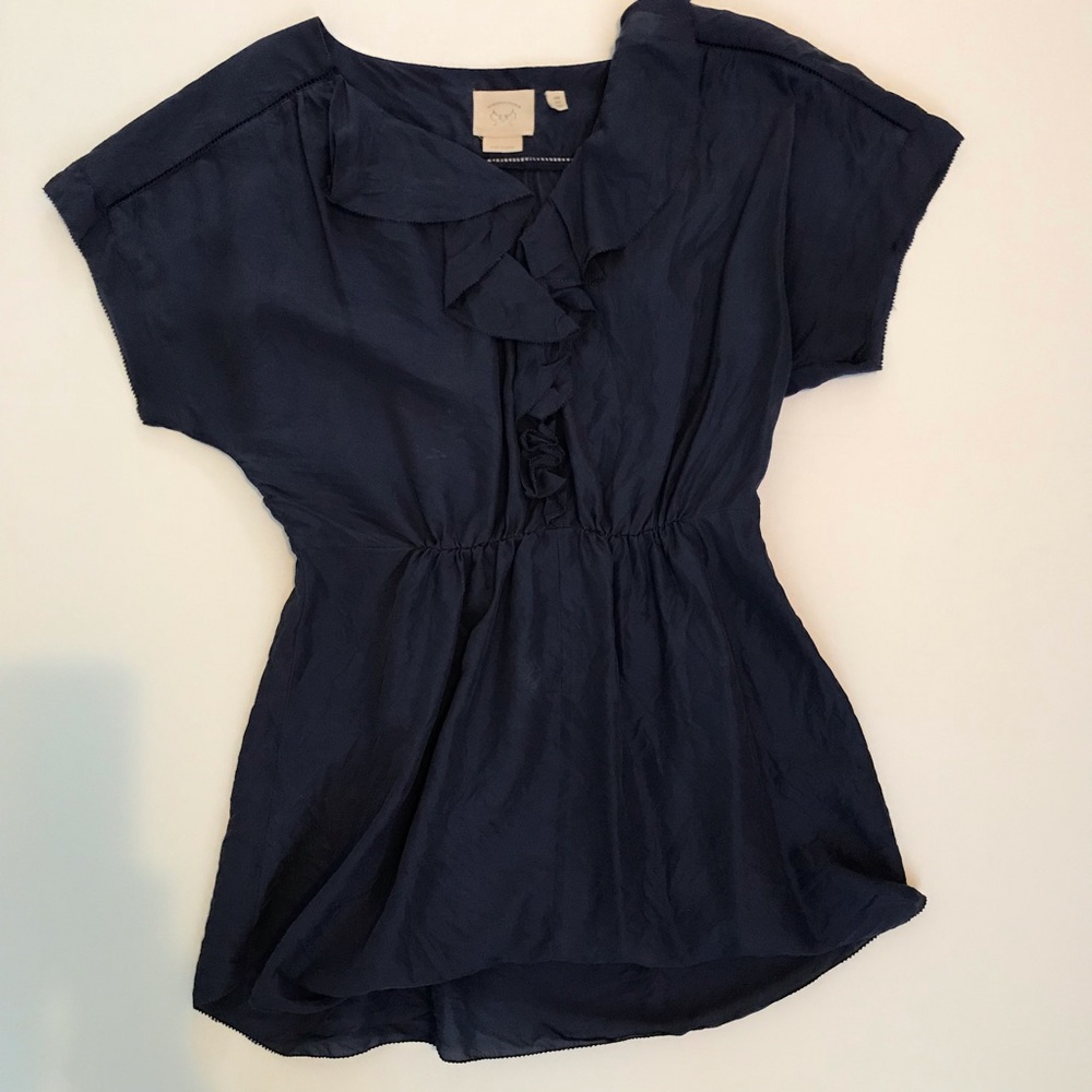 Anthropologie blue silk empire waist top
